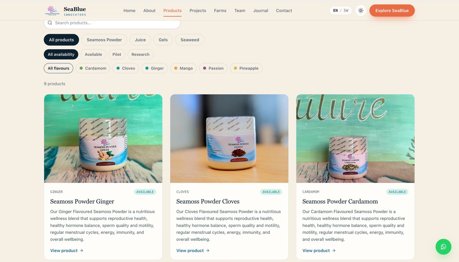 Seablue Innovators Product section